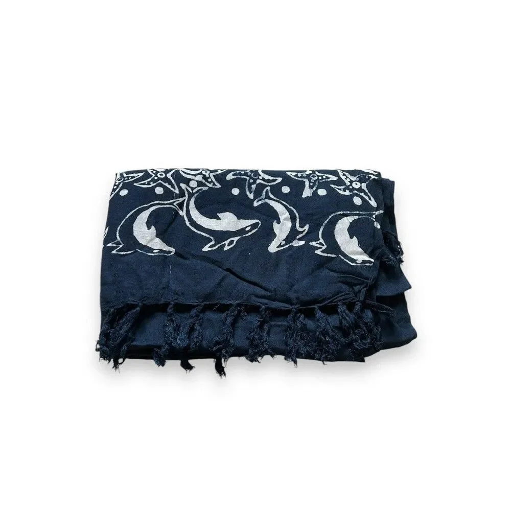 100% Rayon Blue & White Swimsuit Beach Cover 60” X 40” Scarf Women